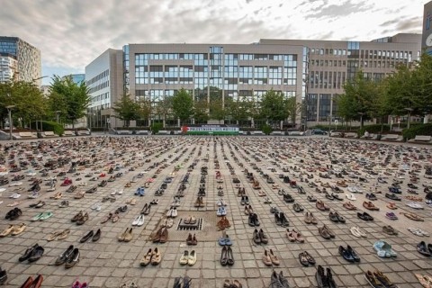 Activists Protest Zionist Violence against Palestine near EU Building