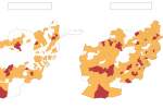 U.S. Government Says The Taliban controls or contests 44% of districts (Figure 1, Left), but Military Analysts Say The Taliban controls or contests 61% of districts (Figure 2, right)