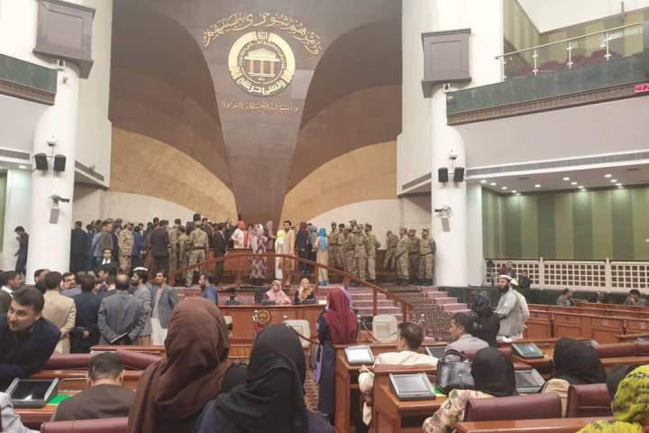 Footage on social media shows angry MPs protesting the election of Mir Rahman Rahmani as the new speaker of the house.  