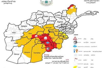 د افغانستان په ۱۵ ولایتونو کې د واورې او سخت باران امکان