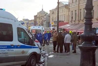 An explosion in a cafe in the center of St. Petersburg, Russia