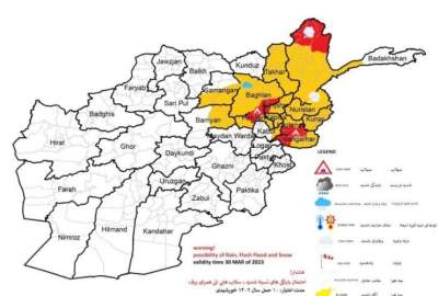 احتمال بارندگی شدید همراه با سیلاب در ۱۸ ولایت کشور