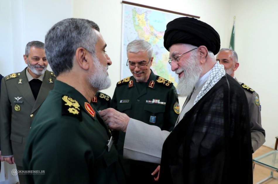 The awarding of the "Insignia of Victory" to the Commander of the Air Force of the Islamic Revolutionary Guard Corps by the Leader of the Islamic Revolution