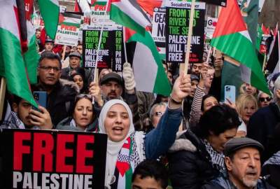 Palestinian supporters hold rally outside US embassy in London