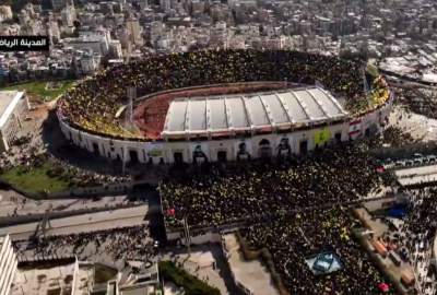 فوری/ آغاز مراسم باشکوه تشییع پیکر شهید سید حسن نصرالله در بیروت  