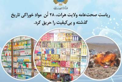 په هرات کې ۲۸ ټنه تاریخ تېر او بې کیفیته خواړه وسوځول شو