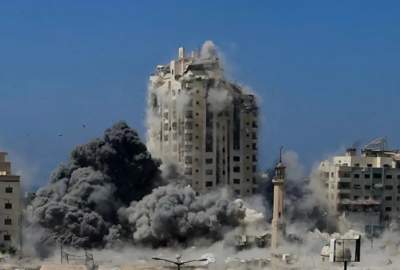 ویدئو/رژیم صهیونیستی بلندترین برج غزه را ویران کرد  